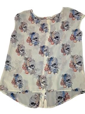 Chelsea & Violet Cream Sleeveless Top with Skull & Floral Print